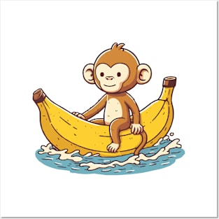 Cute Monkey On Banana Float Posters and Art